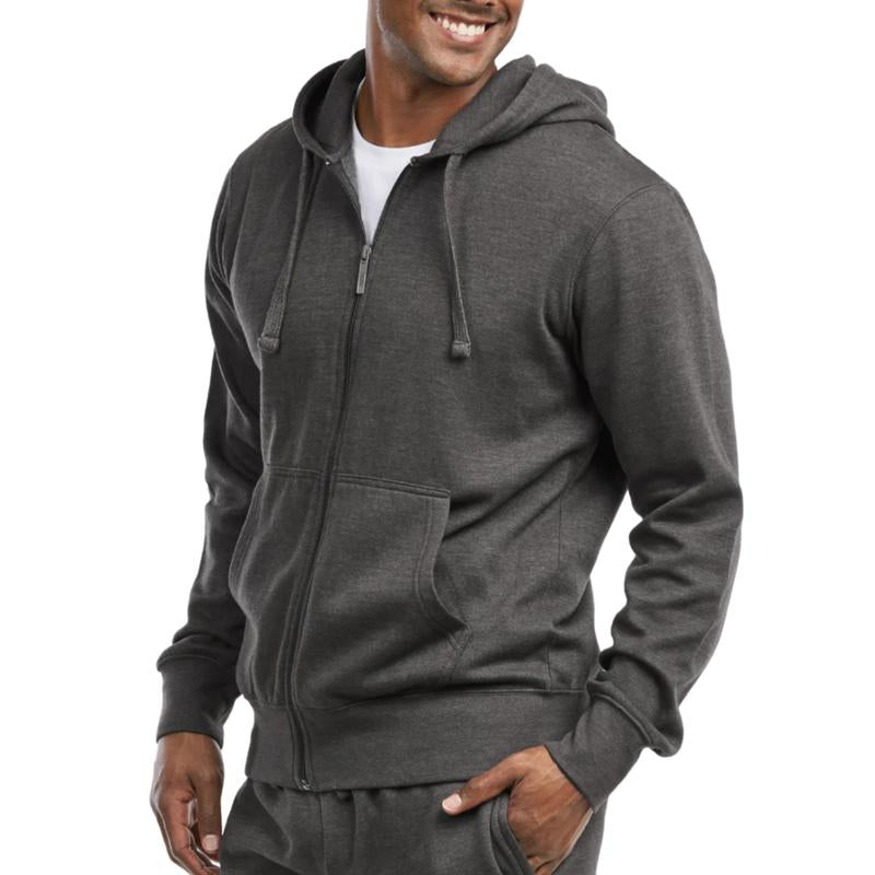 Men'S Fleece Hoodie Full Zip Cotton Lightweight with Pockets Sweatshirt Tops S-3XL Solid Zipper Lined Long Sleeve Menswear Sweaters Spring Outdoor