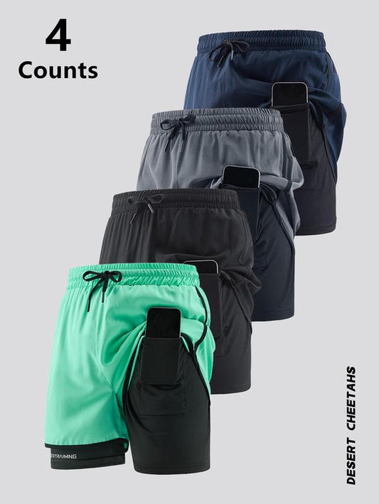 Men'S 2 in 1 Drawstring Waist Sports Shorts, Breathable Quick Drying Pocket Shorts for Running Gym Workout, Casual Men'S Shorts for Summer