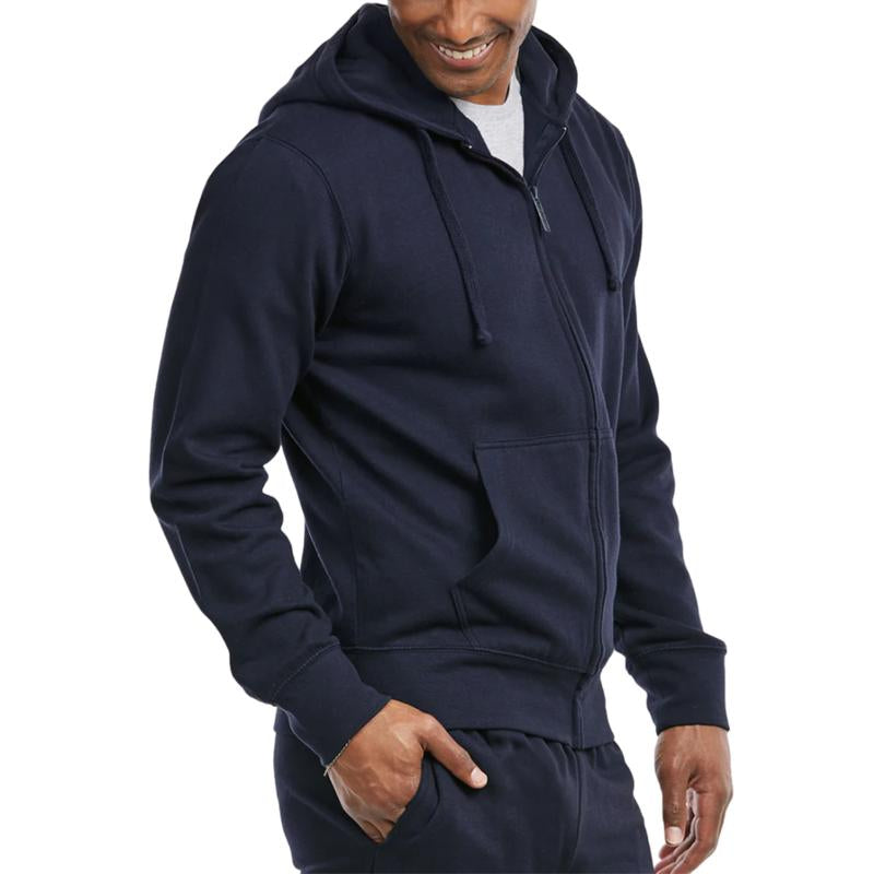 Men'S Fleece Hoodie Full Zip Cotton Lightweight with Pockets Sweatshirt Tops S-3XL Solid Zipper Lined Long Sleeve Menswear Sweaters Spring Outdoor