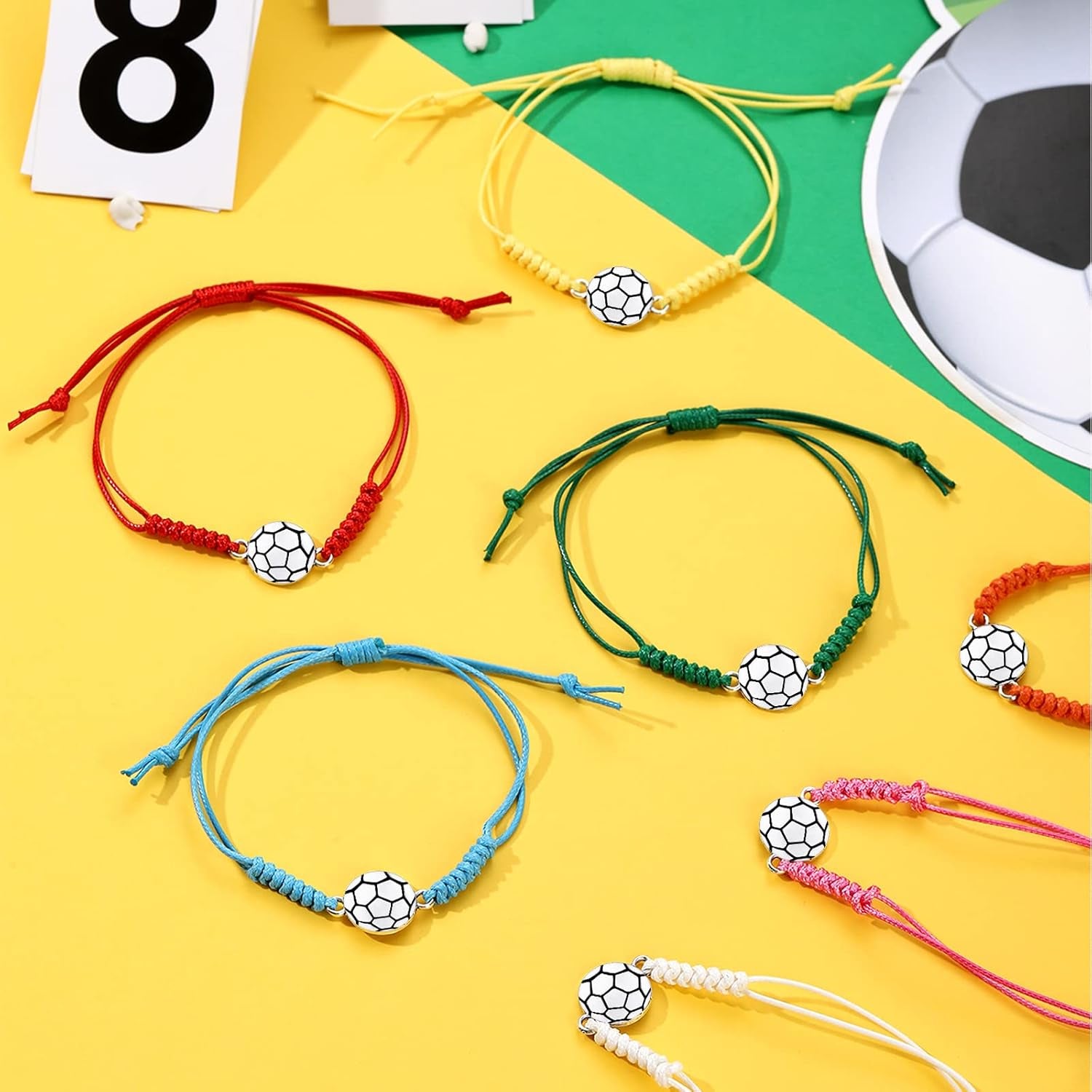20 Pieces Soccer Charm Bracelets Bulk Soccer Team Gifts Sport Coach Gifts Adjustable Braided Rope Pendant for Women Men Coach Players Souvenir