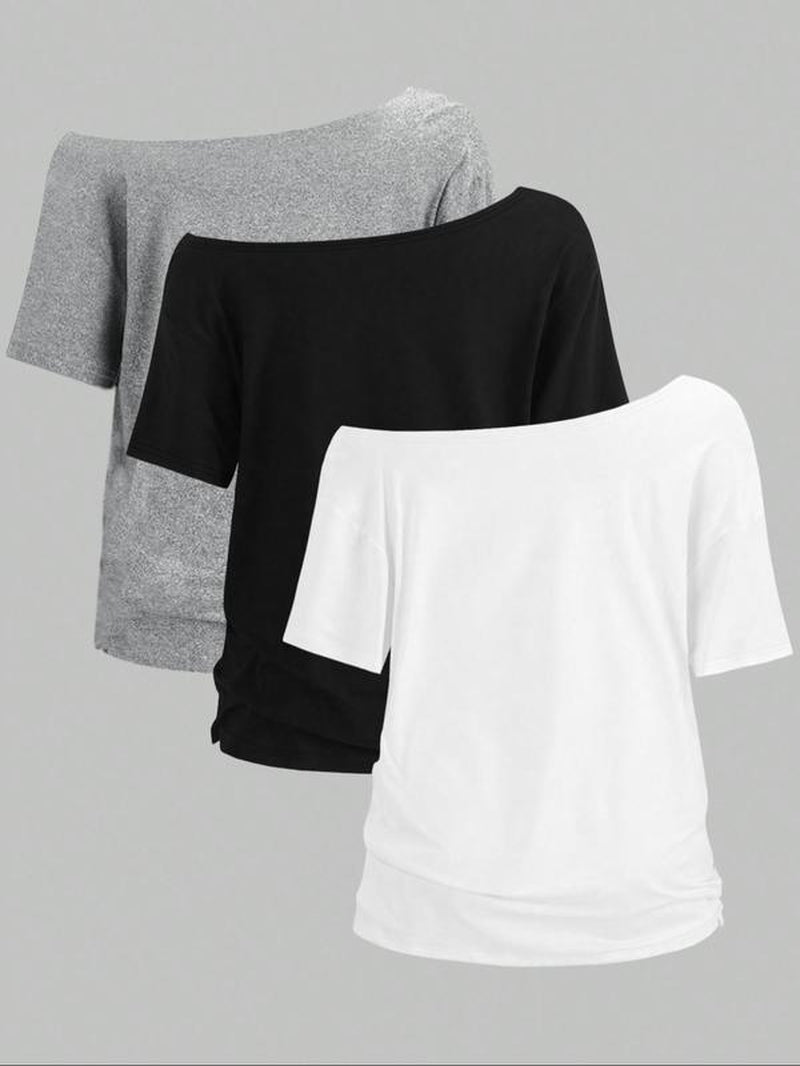 Women'S Solid Color Tee, Casual Basic Short Sleeve T-Shirt for Daily Wear, Ladies Clothes for All Seasons, Summer Tops