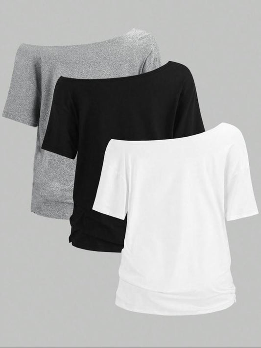 Women'S Solid Color Tee, Casual Basic Short Sleeve T-Shirt for Daily Wear, Ladies Clothes for All Seasons, Summer Tops