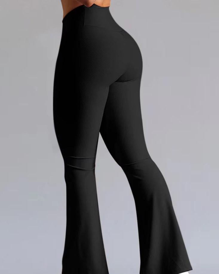 Leggings Flare Long Pants Women Solid Slim Fit Regular Splice Trousers Sheath Tight High Waist Pant Office Ladies Spring 2024