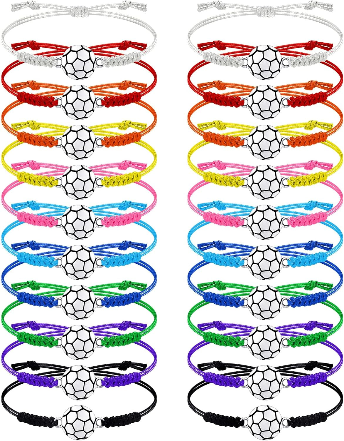 20 Pieces Soccer Charm Bracelets Bulk Soccer Team Gifts Sport Coach Gifts Adjustable Braided Rope Pendant for Women Men Coach Players Souvenir