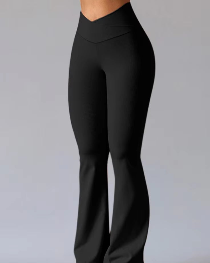Leggings Flare Long Pants Women Solid Slim Fit Regular Splice Trousers Sheath Tight High Waist Pant Office Ladies Spring 2024