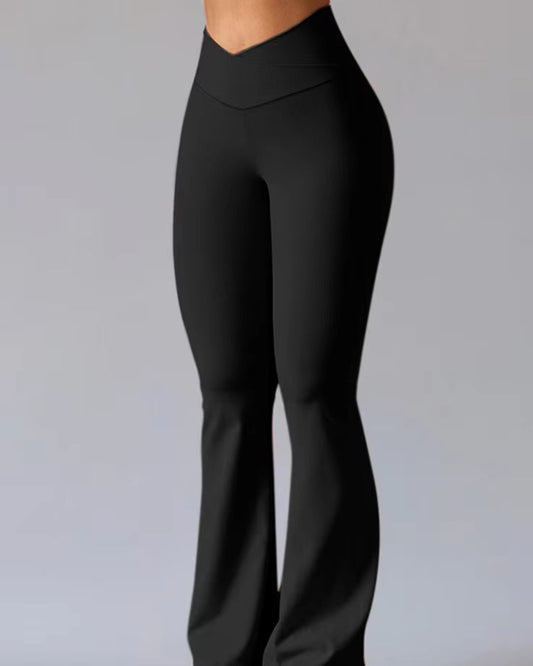 Leggings Flare Long Pants Women Solid Slim Fit Regular Splice Trousers Sheath Tight High Waist Pant Office Ladies Spring 2024