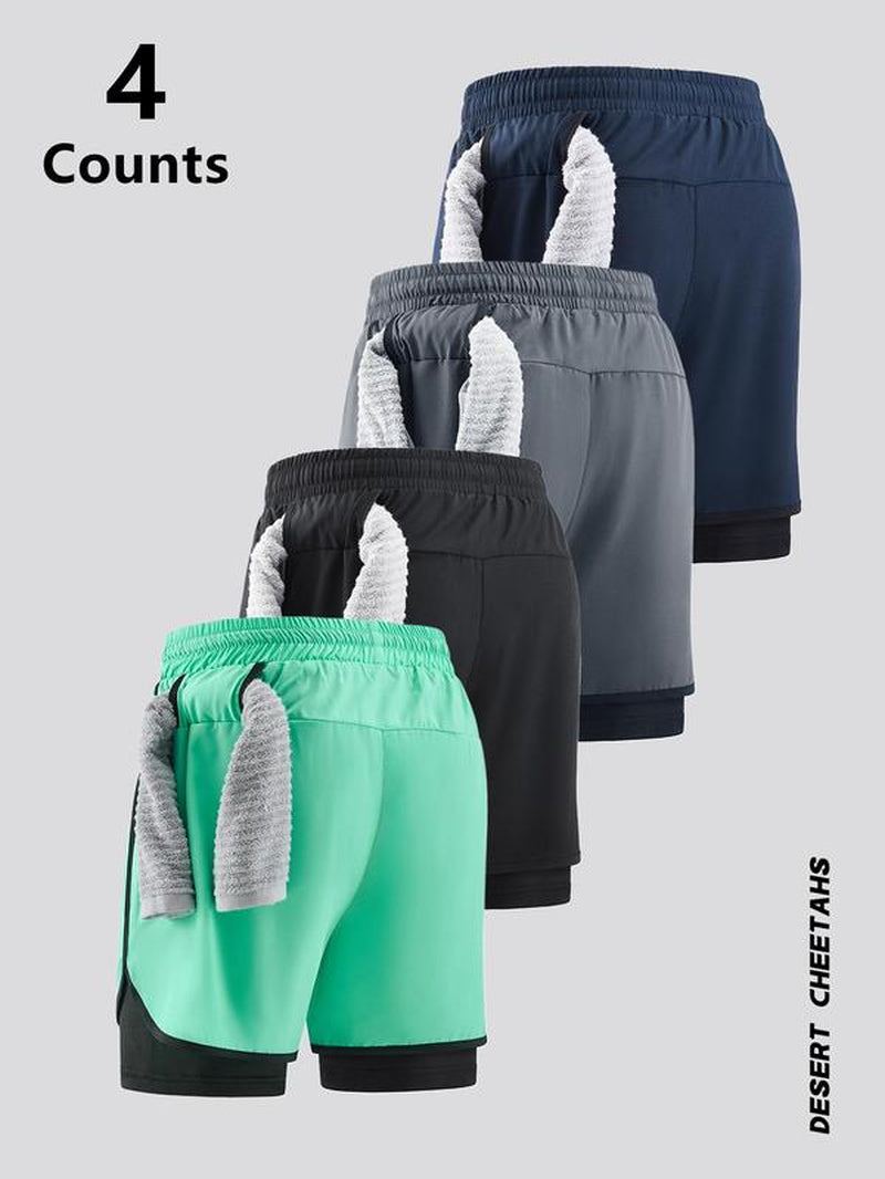Men'S 2 in 1 Drawstring Waist Sports Shorts, Breathable Quick Drying Pocket Shorts for Running Gym Workout, Casual Men'S Shorts for Summer