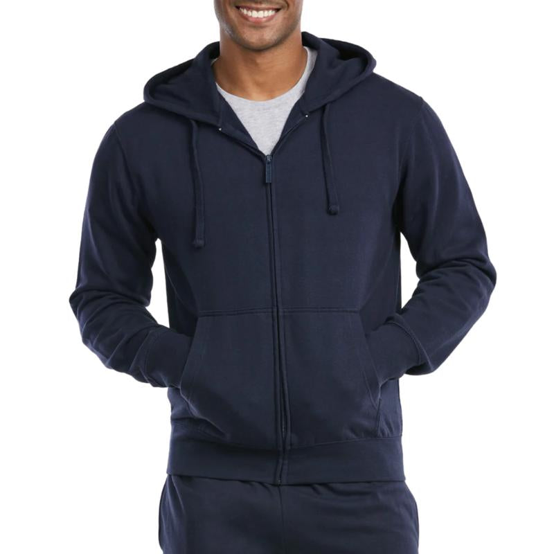 Men'S Fleece Hoodie Full Zip Cotton Lightweight with Pockets Sweatshirt Tops S-3XL Solid Zipper Lined Long Sleeve Menswear Sweaters Spring Outdoor