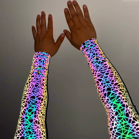 Men Colorful Reflective Arm Warmers Basketball Running Fitness Arm Sleeves Man Outdoor Cycling Fishing Driving Elastic Mangas