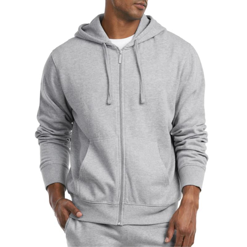 Men'S Fleece Hoodie Full Zip Cotton Lightweight with Pockets Sweatshirt Tops S-3XL Solid Zipper Lined Long Sleeve Menswear Sweaters Spring Outdoor