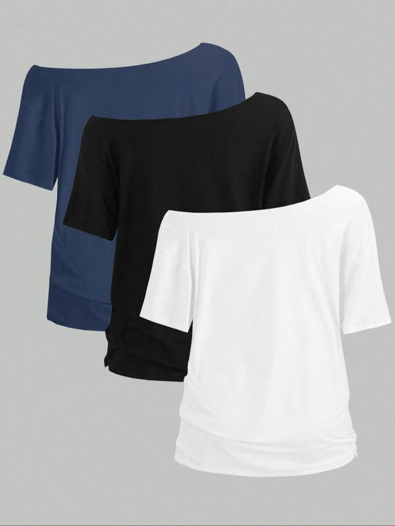 Women'S Solid Color Tee, Casual Basic Short Sleeve T-Shirt for Daily Wear, Ladies Clothes for All Seasons, Summer Tops